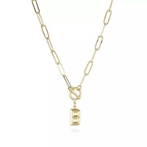 Paperclip Chain Gold Initial Letter Necklace Charm B